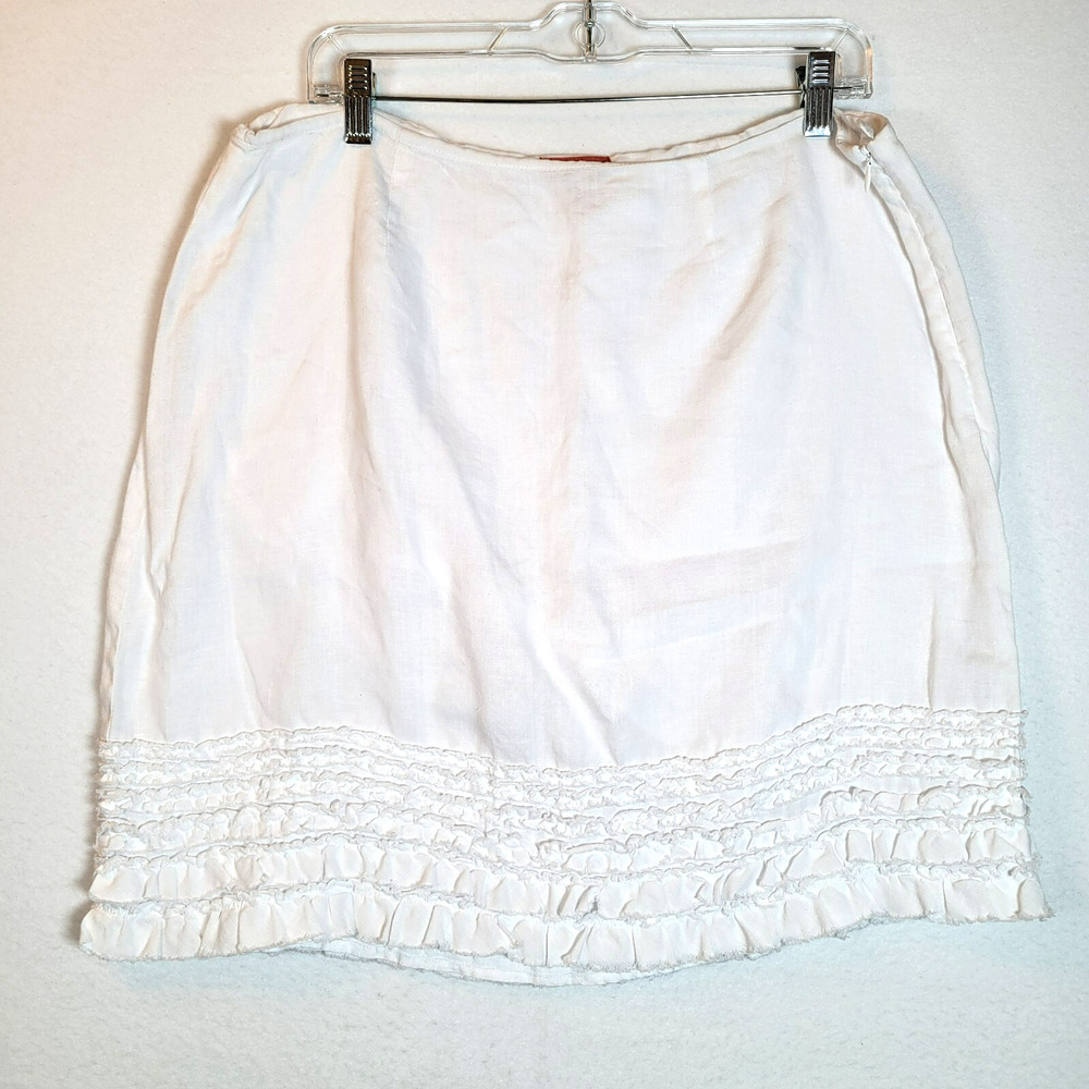 Tommy Bahama Womens Linen Ruffles Skirt Size 14 White Beachy Summer Resort Lined